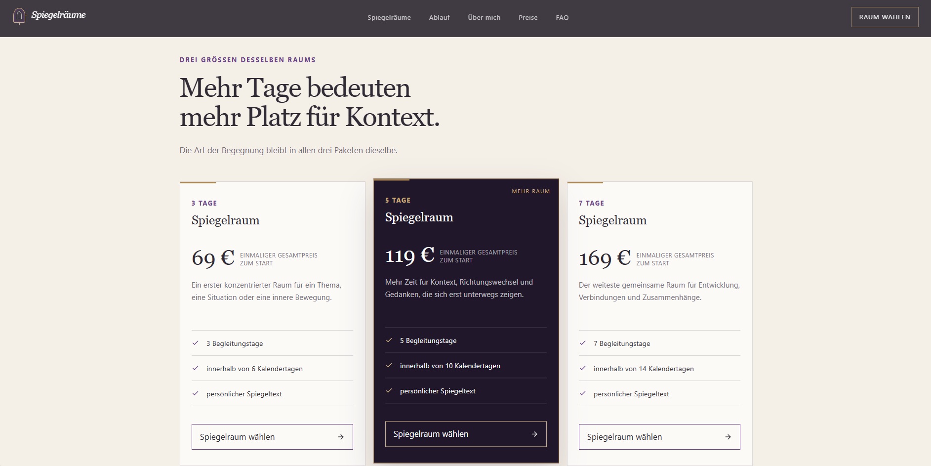 Spiegelräume: Die drei Pakete · Desktop