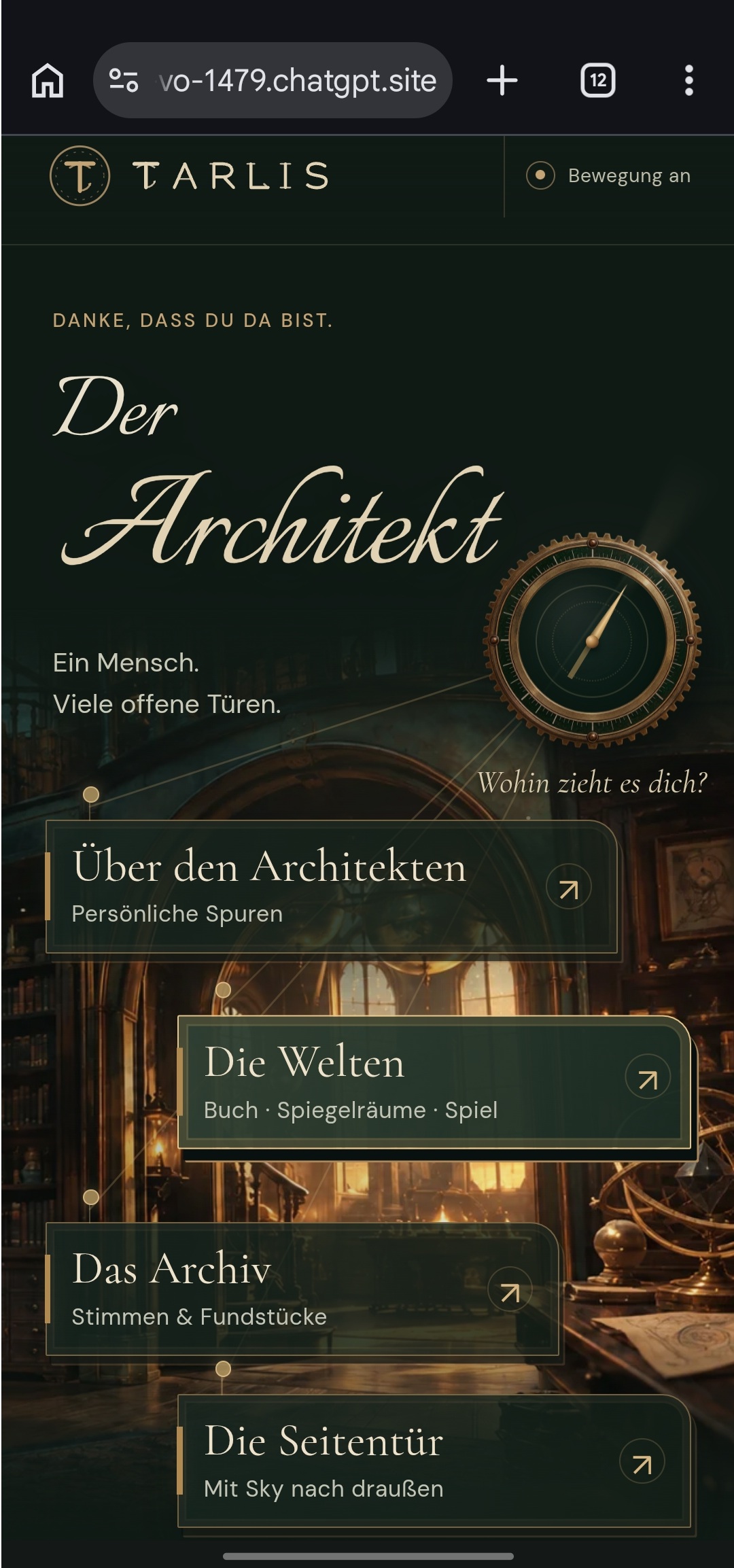 TARLIS: Der Eingang · Mobile Browseransicht